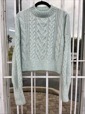Soft Cable Knit Crewneck Sweater - Mint